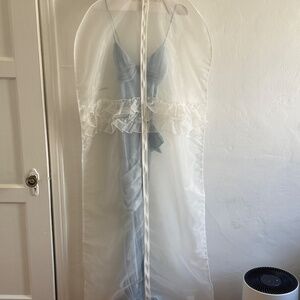 For Love & Lemons Blue Satin Jacquard Maxi Dress — Size M